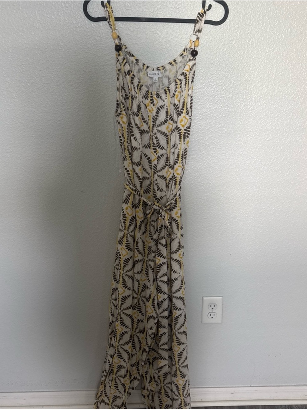 Sleeveless Printed Maxi Dress in Ivory and Yellow
